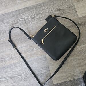 Mini Rowan File Coach Black Crossbody Bag with Gold Accents